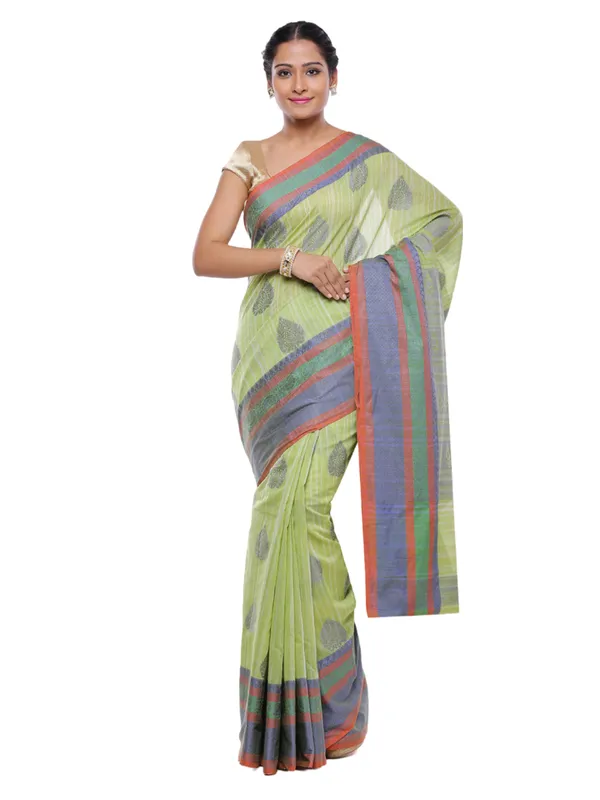 Green_Cotton_Blend_Banarasi_Sarees_For_Women