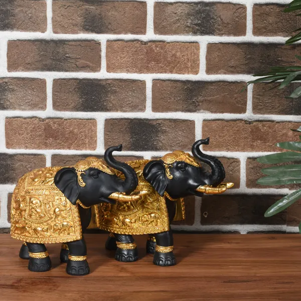 Set_Of_2_Elephant_Decorative_Items_For_Home_|_Elephant_Idols_With_Trunk_Up_For_Good_Luck_&_Vastu_Benefits_|_Gold_&_Black