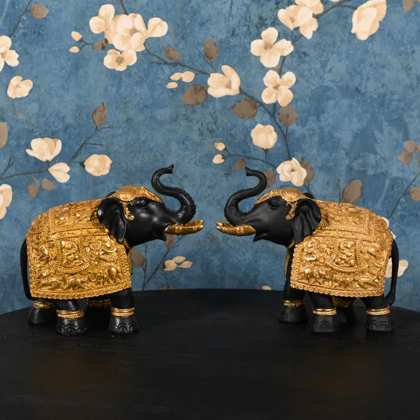 Set_Of_2_Elephant_Decorative_Items_For_Home_|_Elephant_Idols_With_Trunk_Up_For_Good_Luck_&_Vastu_Benefits_|_Gold_&_Black