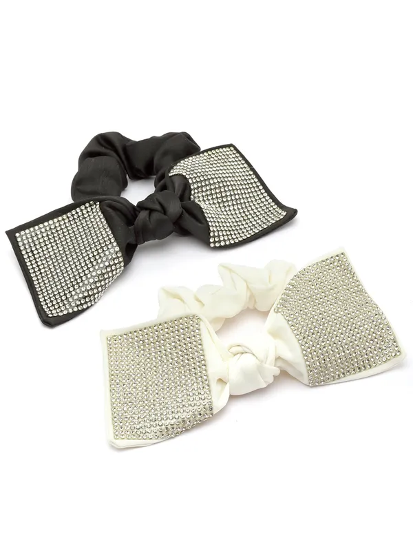 Vogue_Hair_Accessories_Black_And_White_Fancy_Party_Big_Size_Bow_Scrunchies_For_Girls_and_Women_Set_of_2