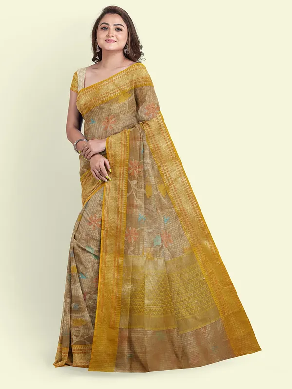 Peach_Cotton_Blend_Banarasi_Sarees_For_Women