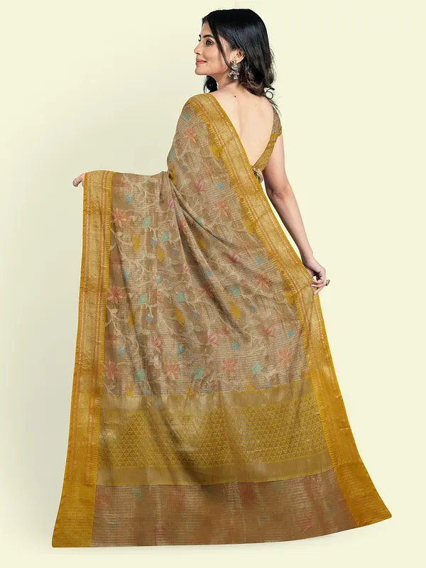 Peach_Cotton_Blend_Banarasi_Sarees_For_Women