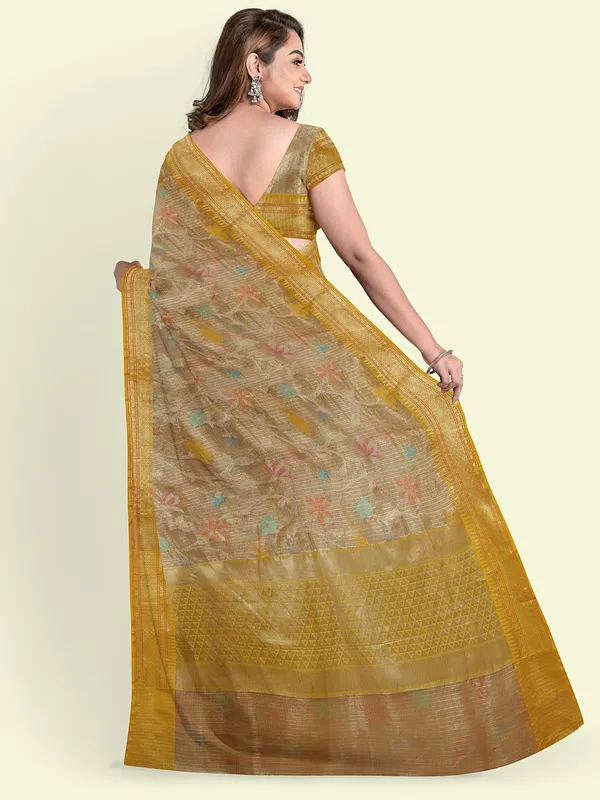 Peach_Cotton_Blend_Banarasi_Sarees_For_Women