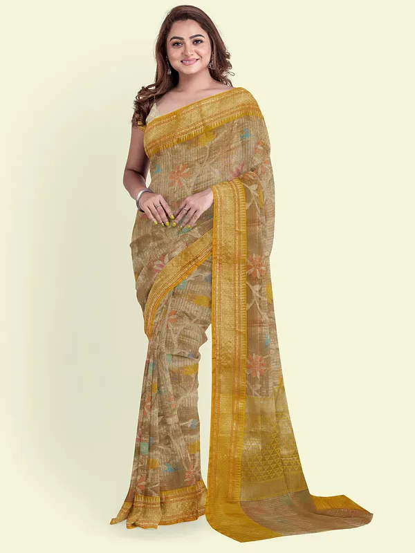 Peach_Cotton_Blend_Banarasi_Sarees_For_Women