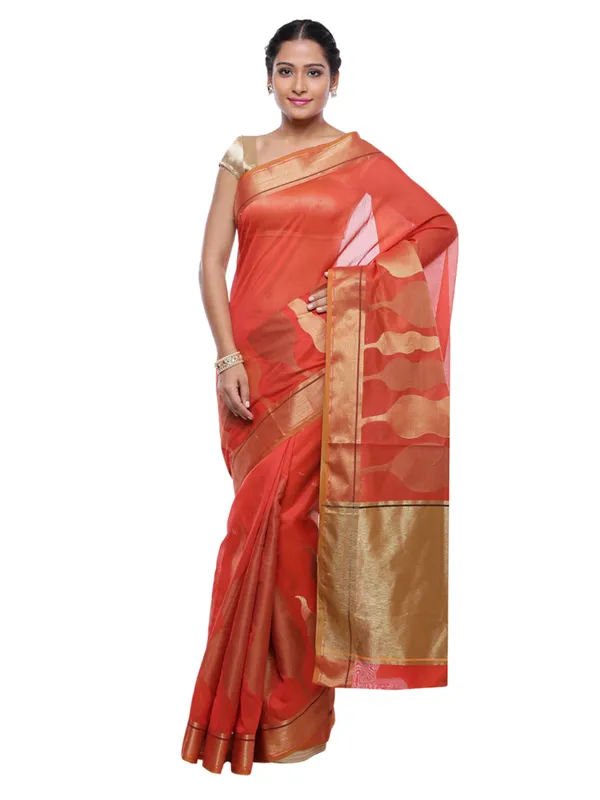 Red_Cotton_Blend_Banarasi_Sarees_For_Women