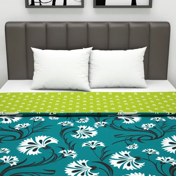Floral_Double_Dohar_for_Mild_Winter_(Polyester,_Turquoise_Blue_and_Lime_Green)