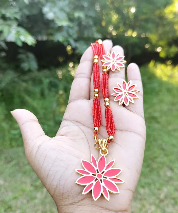 Assamese_Traditional_Gold_Plated_Red_Meenakari_Tassel_Jewellery_Set_For_Women