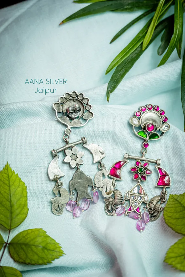 925_Pure_Sterling_Silver_|_Statement_Fish_Peacock_Kundan_Earrings_|_Well_Stamped_&_Hallmarked