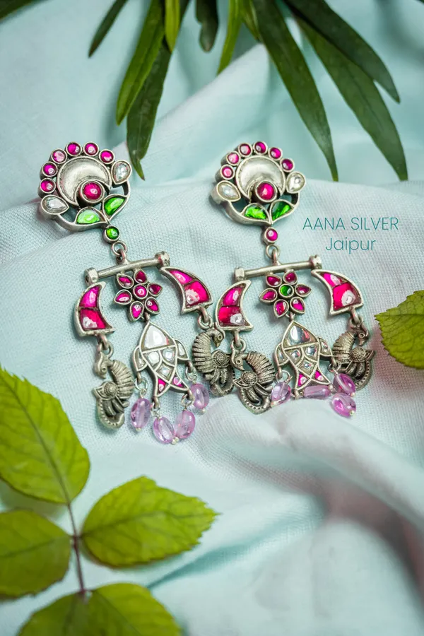 925_Pure_Sterling_Silver_|_Statement_Fish_Peacock_Kundan_Earrings_|_Well_Stamped_&_Hallmarked
