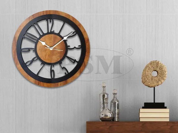 LASER_CUT_WOODEN_WALL_CLOCK_IVORY_BLACK_15_INCH_ROUND_PSM_1101