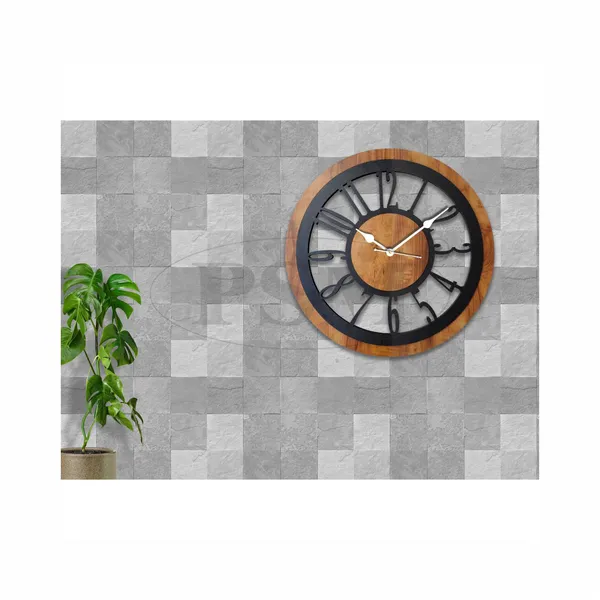 LASER_CUT_WOODEN_WALL_CLOCK_IVORY_BLACK_15_INCH_ROUND_PSM_1101