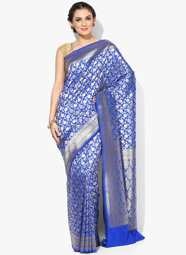 Blue_Silk_Blend_Banarasi_Sarees_For_Women