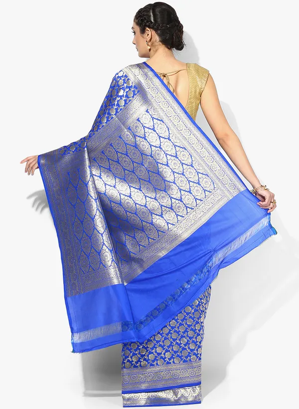 Blue_Silk_Blend_Banarasi_Sarees_For_Women