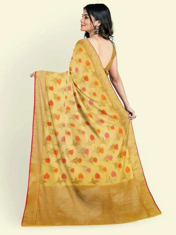 Yellow_Cotton_Blend_Banarasi_Sarees_For_Women