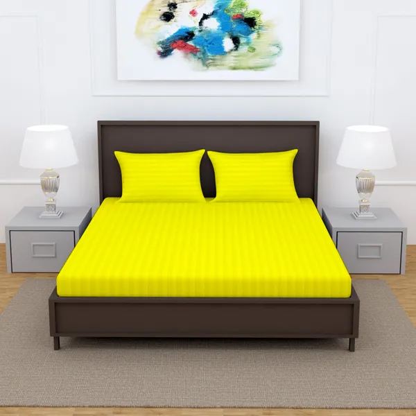 _100%_Cotton_220_TC_Italian_Stripes_Flat_King_Size_Bedsheet_With_2_Pillow_Cover_(108_x_108_Inch,_YELLOW)