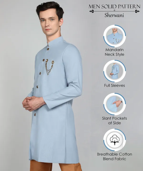 Solid_Sky_Blue_Cotton_Blend_Nawabi_With_Paijama