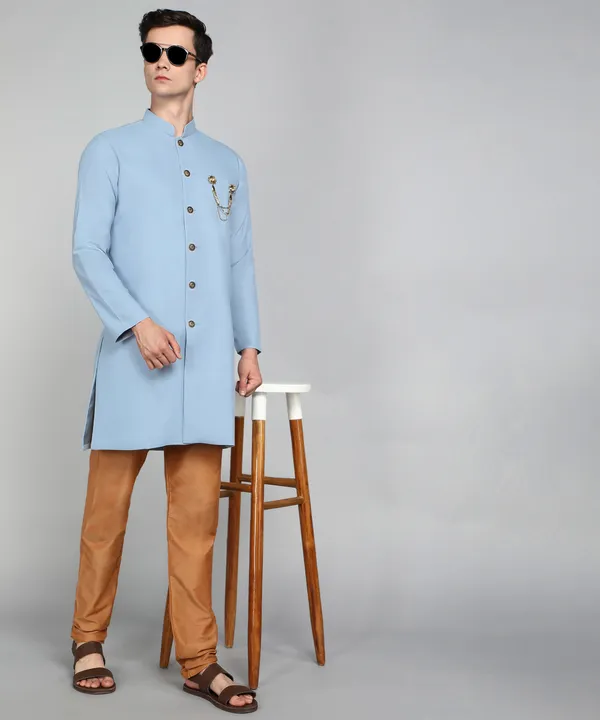 Solid_Sky_Blue_Cotton_Blend_Nawabi_With_Paijama