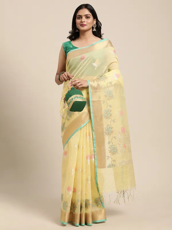 Yellow_Masrise_Cotton/Cotton_Banarasi_Sarees_For_Women