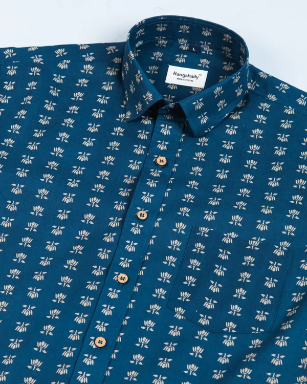 Elegant_Turquoise_Floral_Print_Regular_Fit_Casual_Cotton_Shirt_with_Spead_Collar
