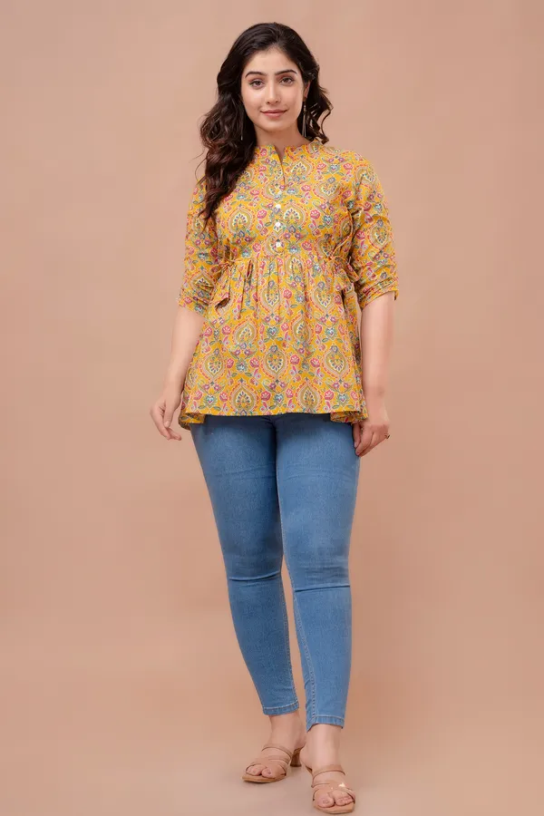 Yellow_Carry_Cotton_Printed_Short_Top