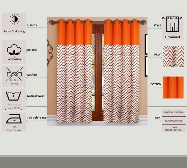 Pack_of_2_Cotton_Orange_Ikat_Chevron_Printed_Eyelet_Curtain_Set_for_Window_and_Door