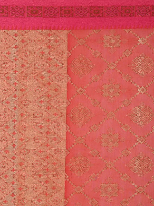 Light_Red_Cotton_Blend_Banarasi_Sarees_For_Women