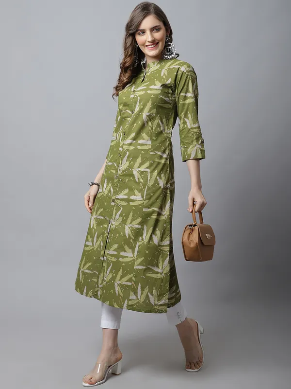 Green_Pure_Cotton_Printed_A-line_Kurta