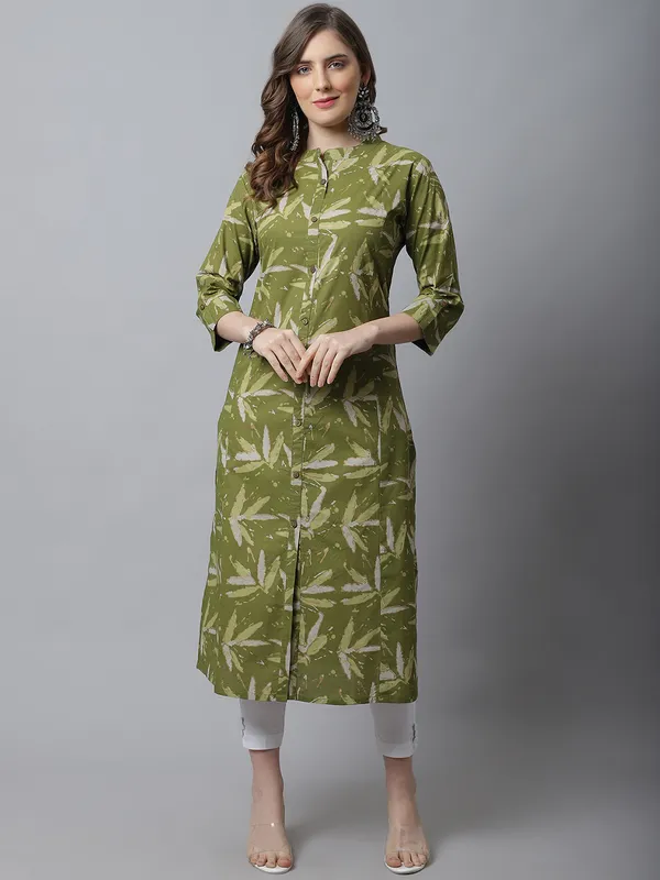 Green_Pure_Cotton_Printed_A-line_Kurta