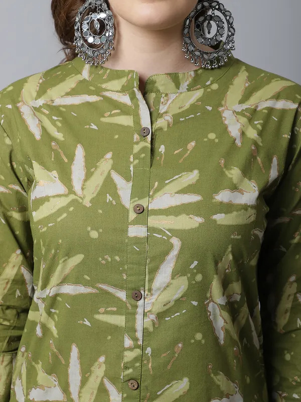 Green_Pure_Cotton_Printed_A-line_Kurta