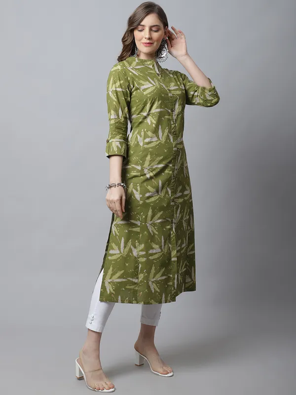 Green_Pure_Cotton_Printed_A-line_Kurta