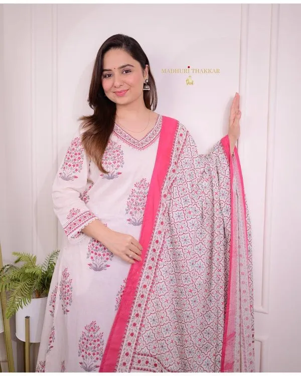 Lilac_Ivory_Cotton_Kurta_&_Afghani_Pant_With_Dupatta_Set_For_Women