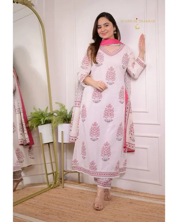 Lilac_Ivory_Cotton_Kurta_&_Afghani_Pant_With_Dupatta_Set_For_Women