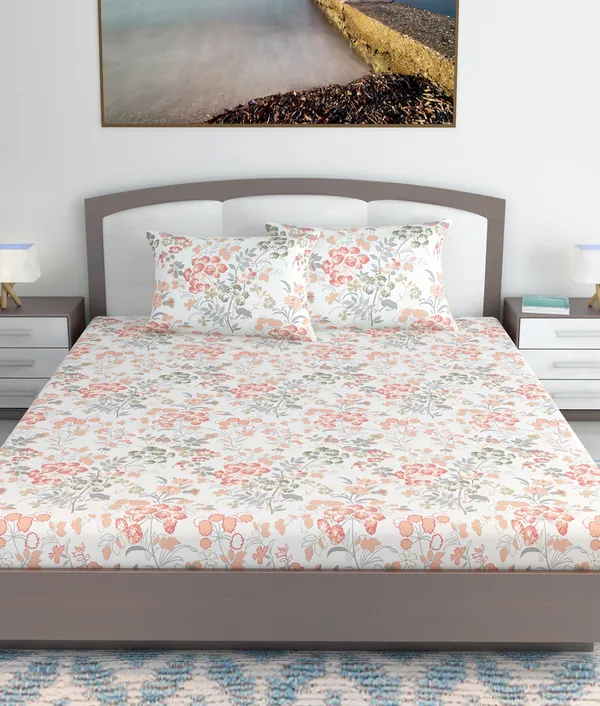 120_TC_Cotton_Lilac_Birch_King_Size_Bed_sheet_with_2_Pillow_Covers_(270_x_270_CM)_Papaya_Punch
