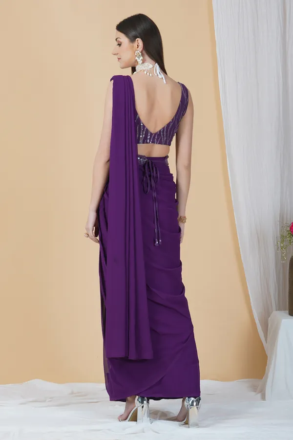 Ready_To_Wear_Pure_Georgette_Purple_Saree_With_An_Embellished_Blouse