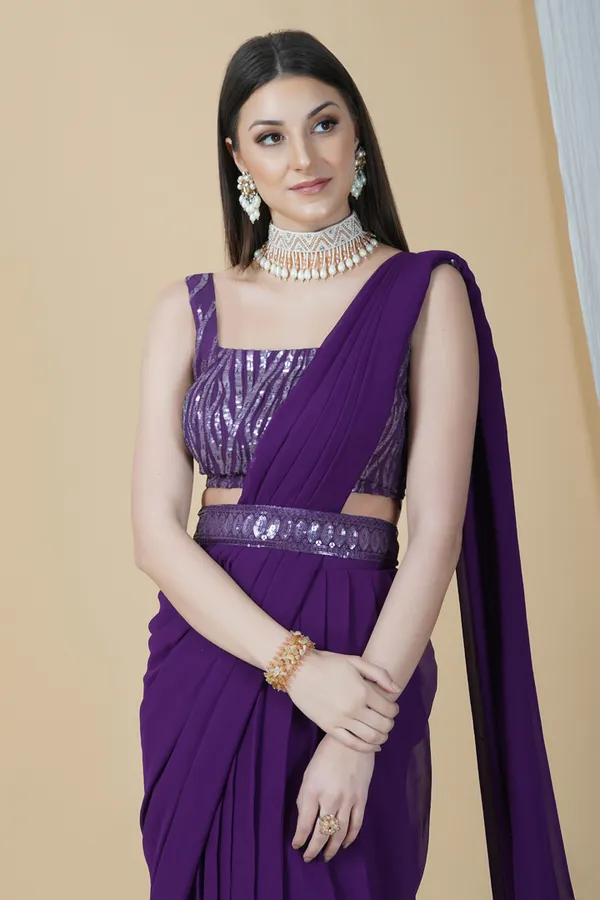 Ready_To_Wear_Pure_Georgette_Purple_Saree_With_An_Embellished_Blouse