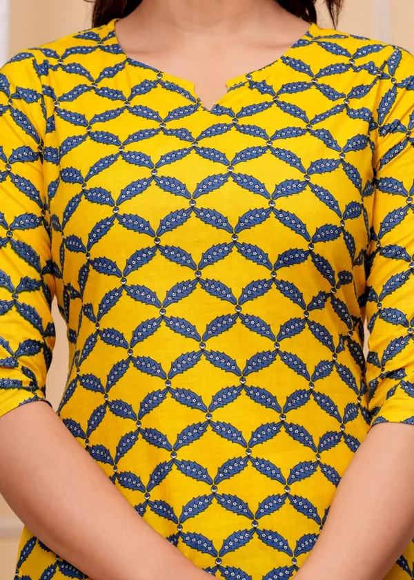 Yellow_Casual_Regular_Sleeves_printed_Cotton_Top_For_Women