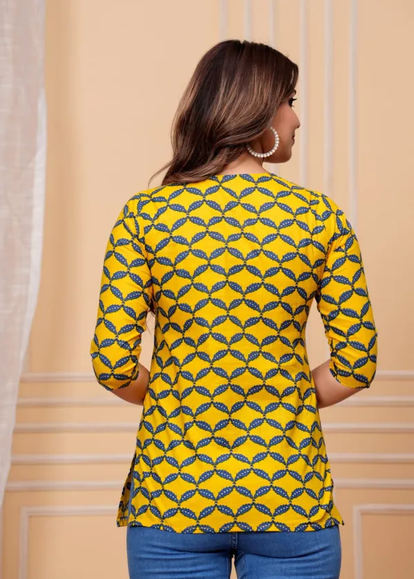 Yellow_Casual_Regular_Sleeves_printed_Cotton_Top_For_Women