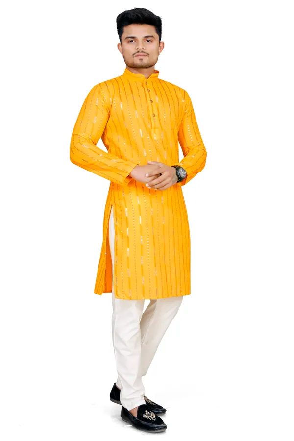 Yellow_Cotton_Kurta_Sets_For_Men