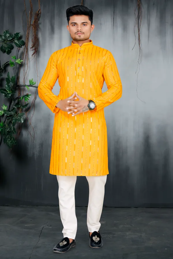 Yellow_Cotton_Kurta_Sets_For_Men