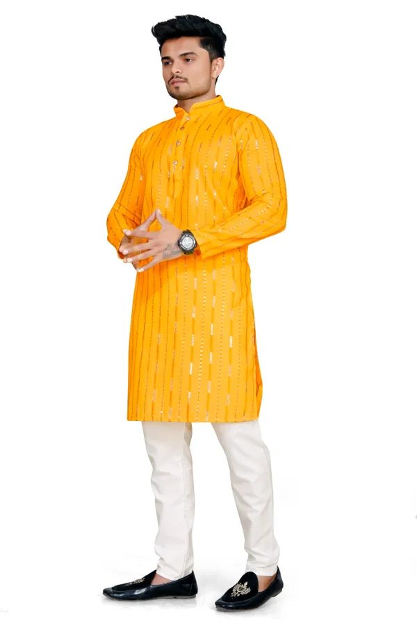 Yellow_Cotton_Kurta_Sets_For_Men
