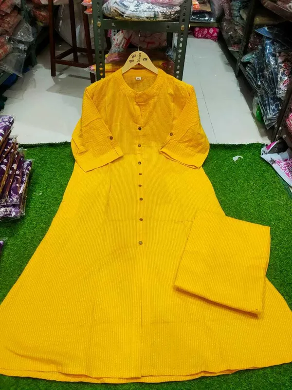 Yellow_Khadi_Cotton_Ethnic_Kurta_And_Pant_Set_For_Women