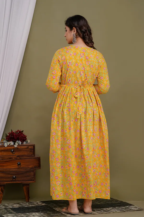 Yellow_Floral_Cotton_Maternity_And_Feeding_Kurti