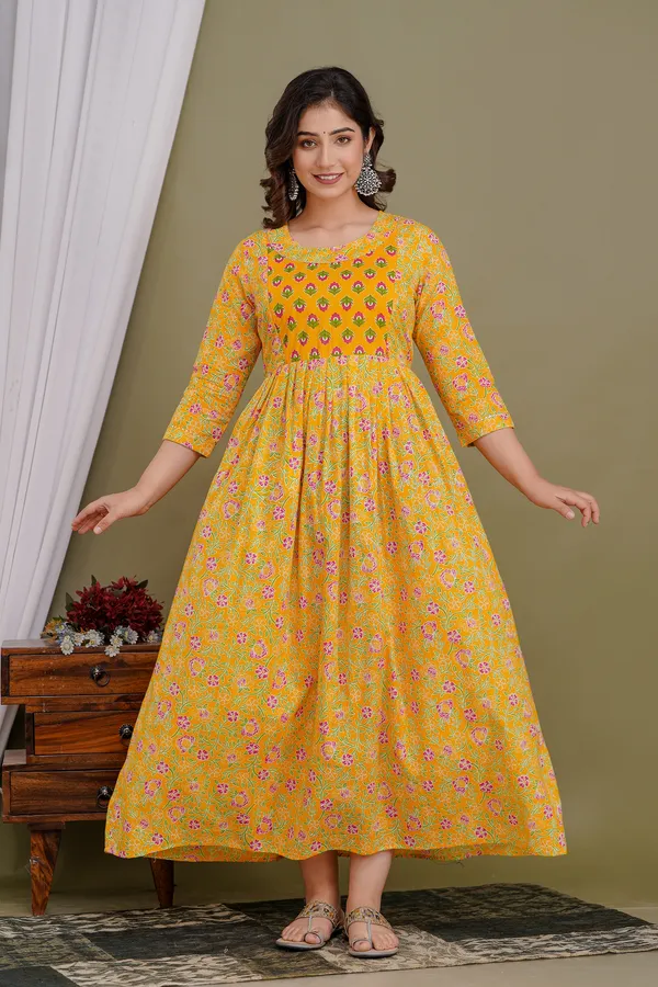 Yellow_Floral_Cotton_Maternity_And_Feeding_Kurti