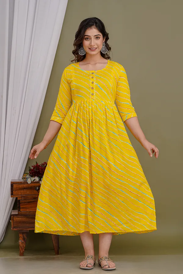 Yellow_Lahriya_Maternity_And_Feeding_Kurti