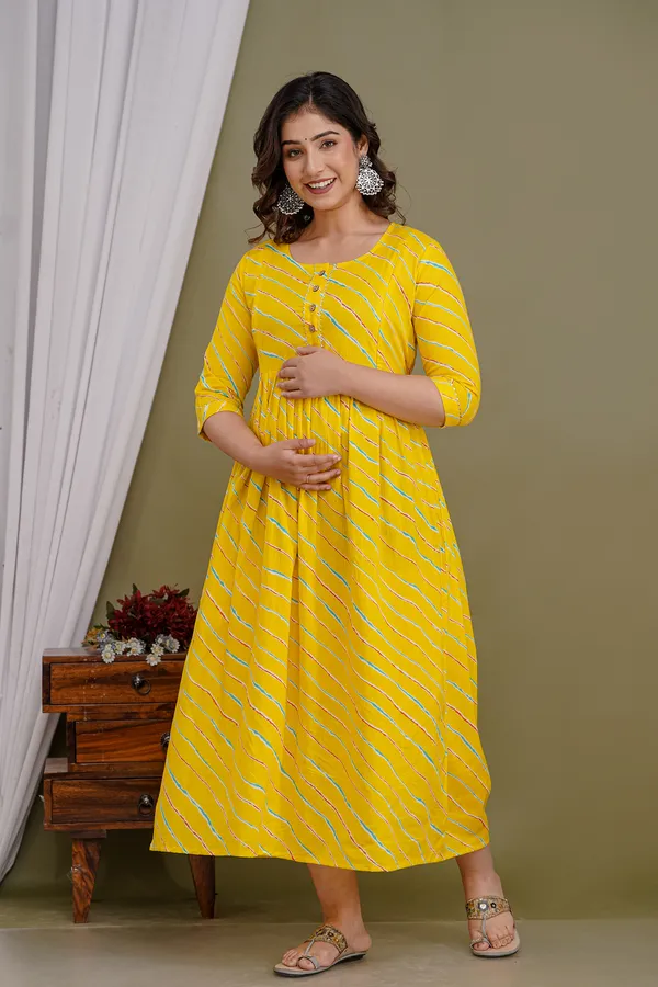 Yellow_Lahriya_Maternity_And_Feeding_Kurti