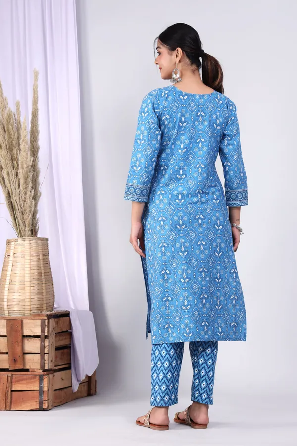 Blue_Pure_Cotton_Block_Printed_Casual_Wear_Kurti_For_Women