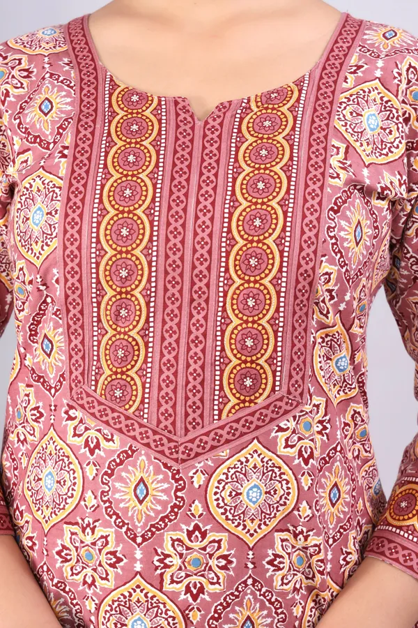 Dark_Peach_Pure_Cotton_Block_Printed_Casual_Wear_Kurti_For_Women