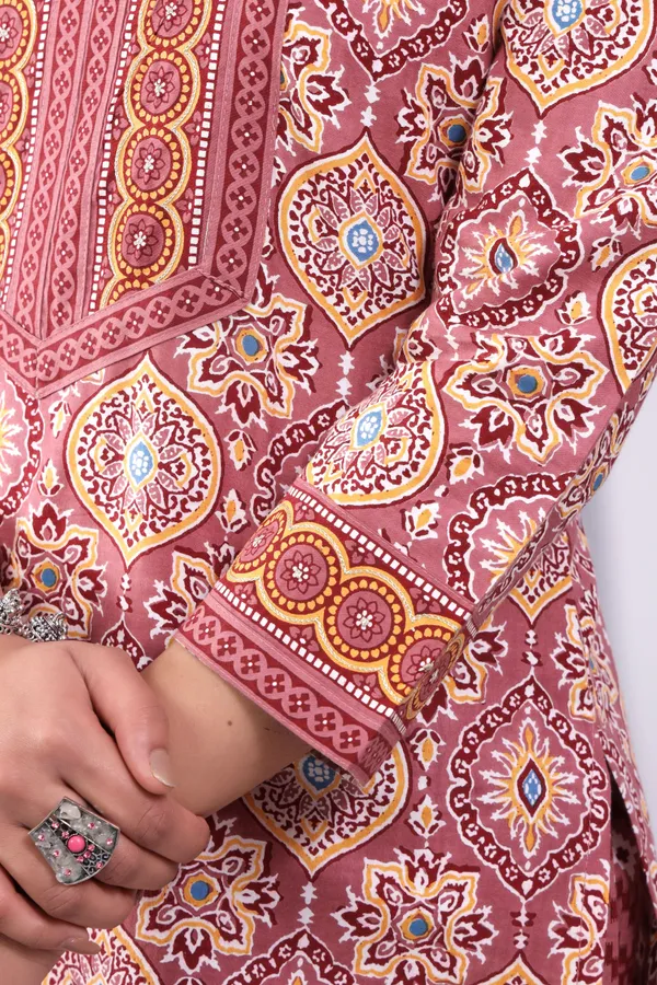 Dark_Peach_Pure_Cotton_Block_Printed_Casual_Wear_Kurti_For_Women