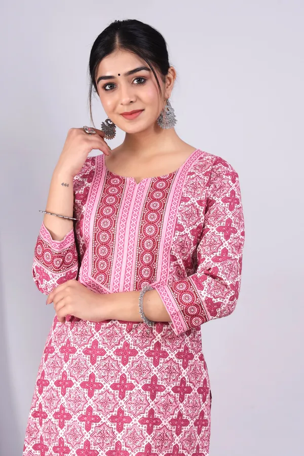 Pink_Pure_Cotton_Block_Printed_Casual_Wear_Kurti_For_women