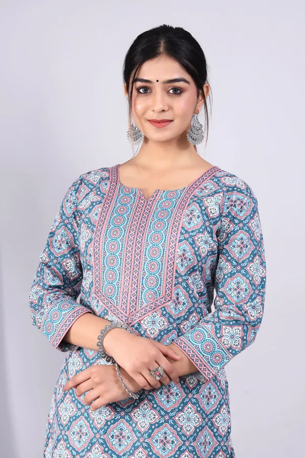 Turkish_Blue_Pure_Cotton_Printed_Casual_Wear_Kurti_For_Women